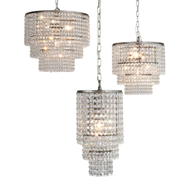 Chroom gelaagde ronde kroonluchter hanger rustiek kristal strand woonkamer hanglamp Clearhalo