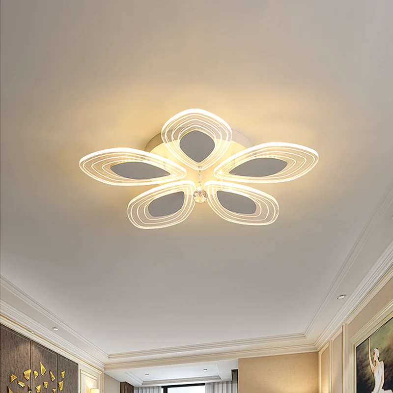 Chroom LED-plafond met bloemblaadjes, minimalistisch acryl semi-inbouwlicht met kristallen druppel Clearhalo
