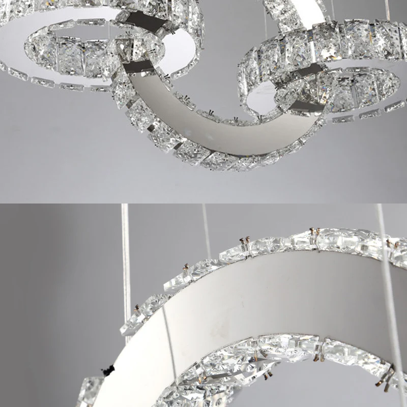 Chroom ronde/vierkante hangende kroonluchter moderne kristallen accent LED hanglamp wit/warm licht voor eetkamer Clearhalo