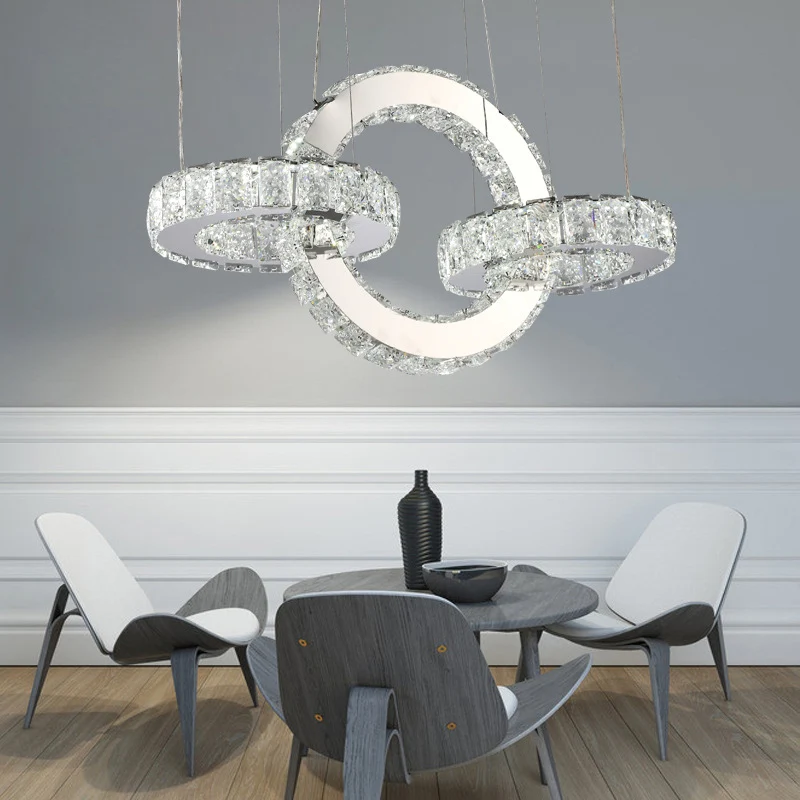 Chroom ronde/vierkante hangende kroonluchter moderne kristallen accent LED hanglamp wit/warm licht voor eetkamer Clearhalo
