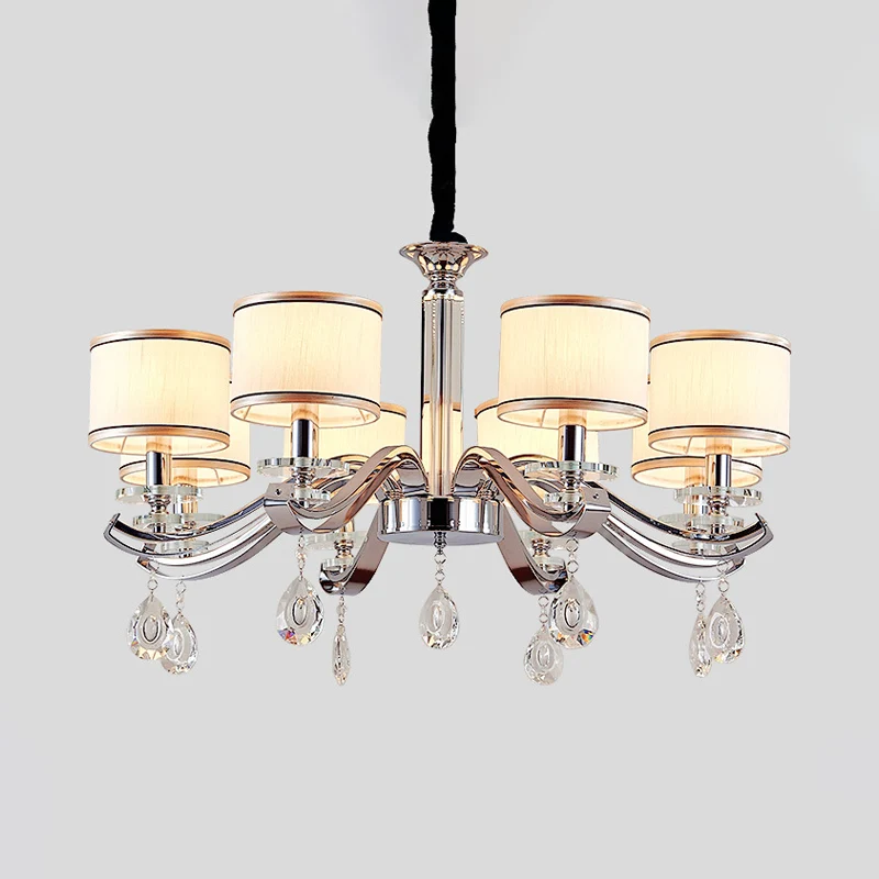 Chroomafwerking 8 lampen Kroonluchter Verlichting Modernisme Metallic gebogen armhanger met kleine trommelstofkap Clearhalo