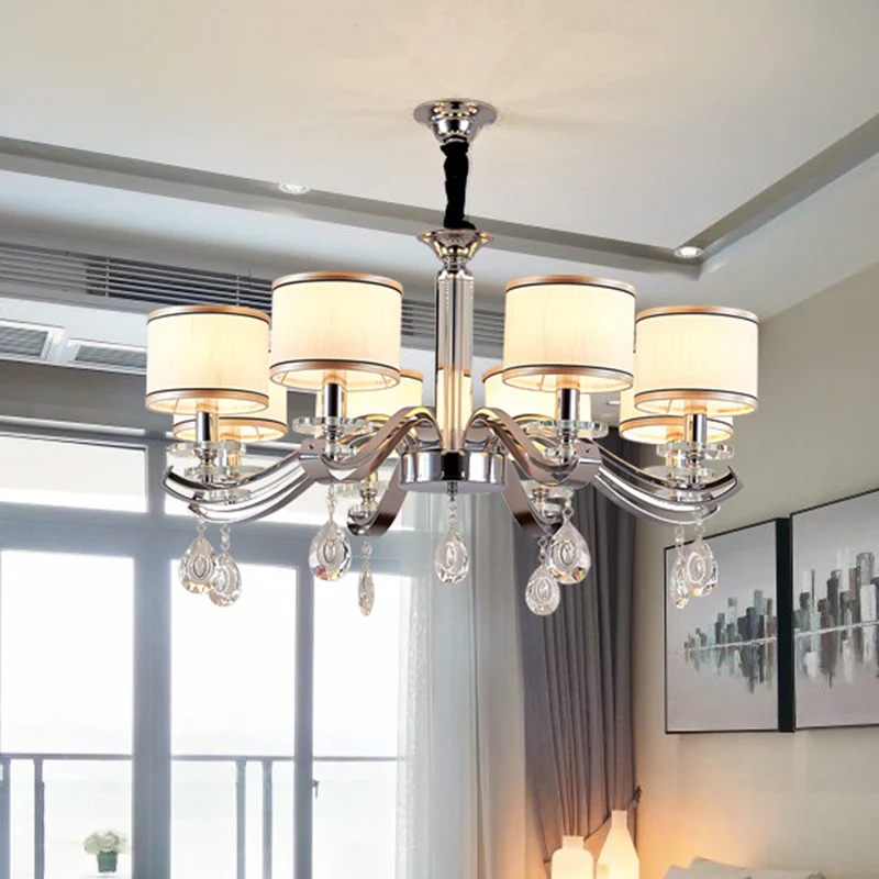 Chroomafwerking 8 lampen Kroonluchter Verlichting Modernisme Metallic gebogen armhanger met kleine trommelstofkap Clearhalo