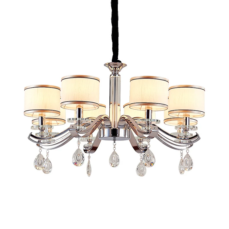 Chroomafwerking 8 lampen Kroonluchter Verlichting Modernisme Metallic gebogen armhanger met kleine trommelstofkap Clearhalo