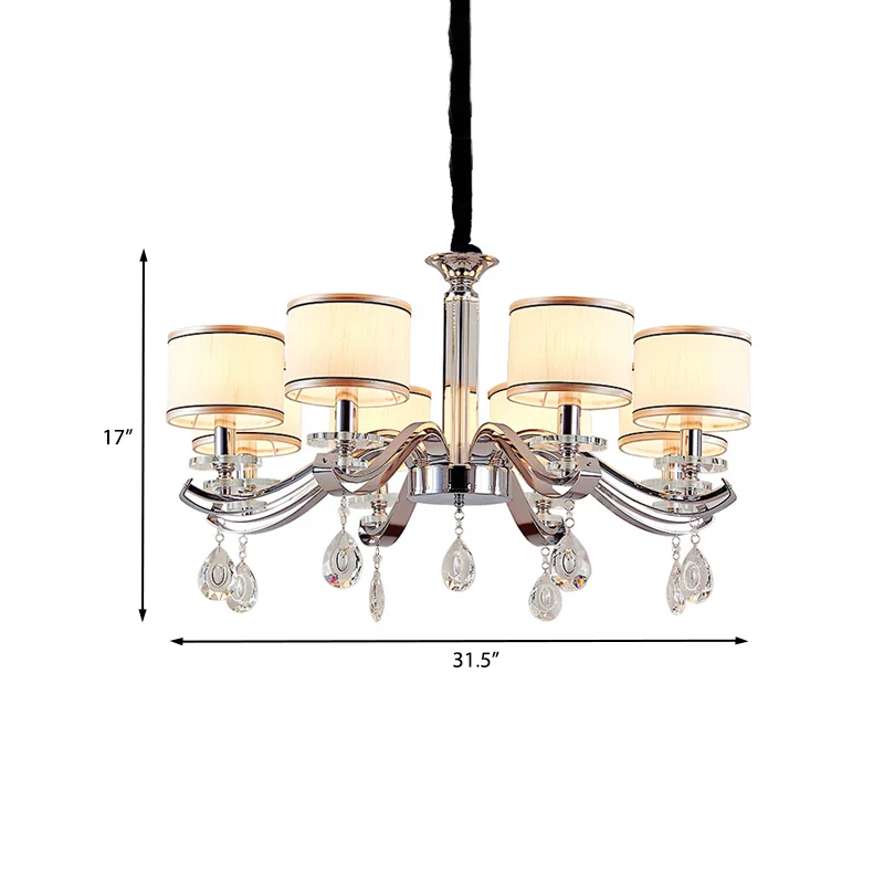 Chroomafwerking 8 lampen Kroonluchter Verlichting Modernisme Metallic gebogen armhanger met kleine trommelstofkap Clearhalo