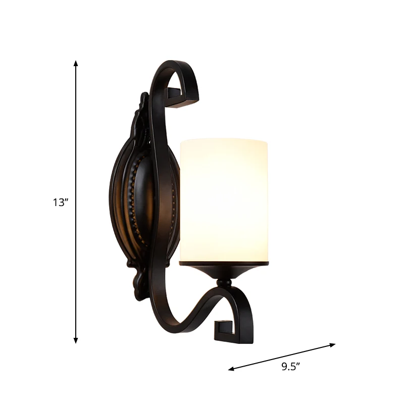 Cilinder binnenverlichting boerderij wit glas 1-kops wandlamp met zwarte afwerking Clearhalo