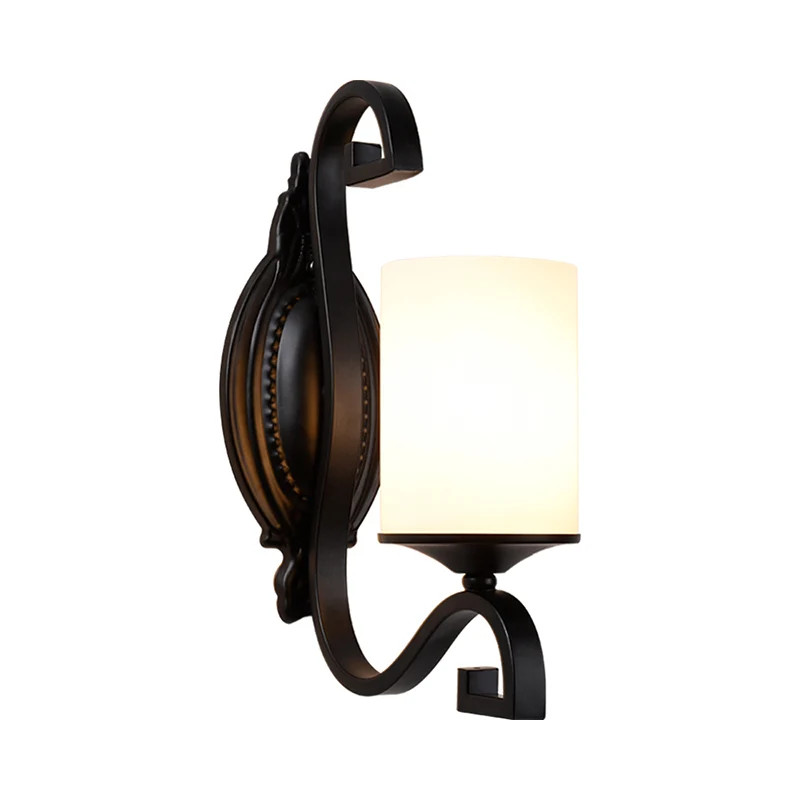 Cilinder binnenverlichting boerderij wit glas 1-kops wandlamp met zwarte afwerking Clearhalo