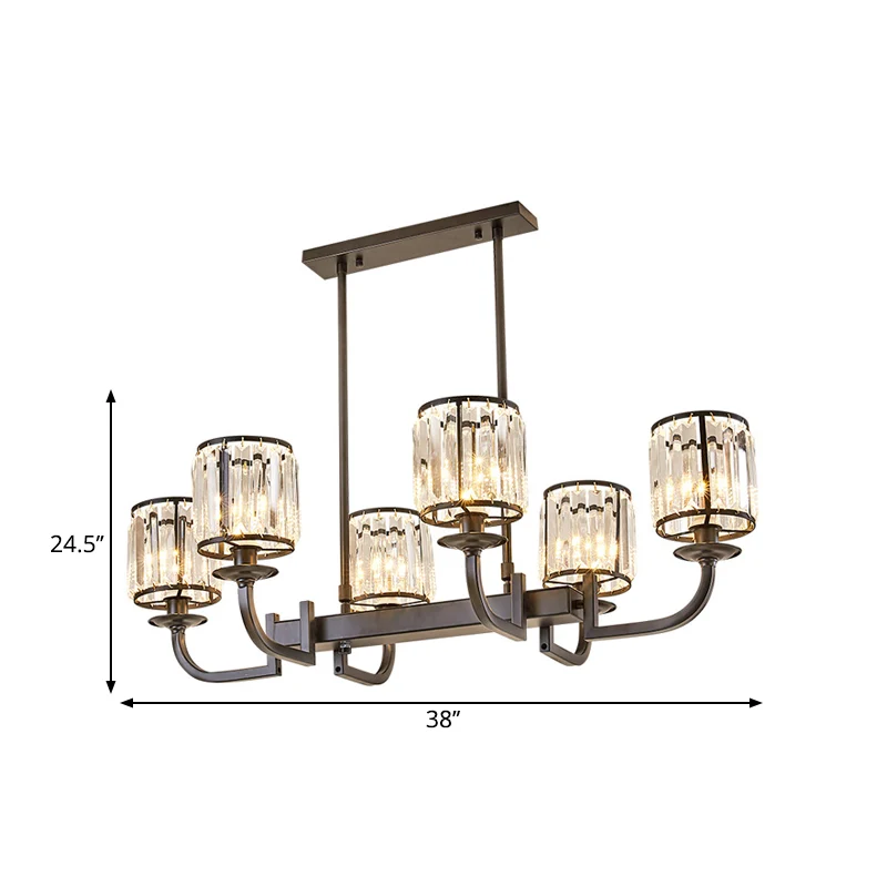Cilinder eetkamer eilandlamp klassiek gefacetteerd kristal 7-kops zwarte hanglamp Clearhalo