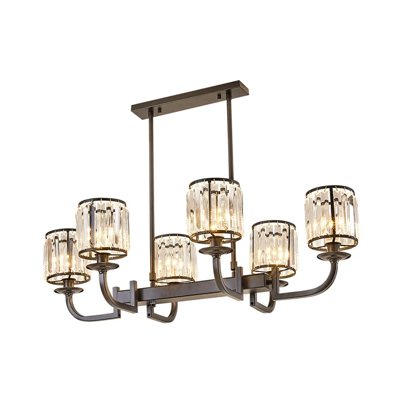 Cilinder eetkamer eilandlamp klassiek gefacetteerd kristal 7-kops zwarte hanglamp Clearhalo