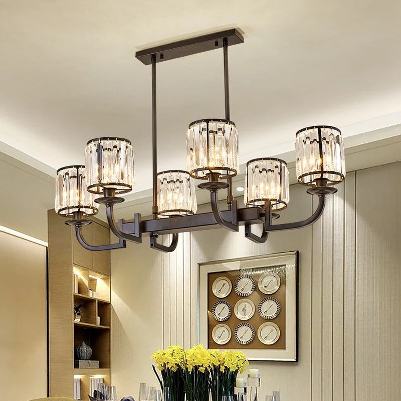 Cilinder eetkamer eilandlamp klassiek gefacetteerd kristal 7-kops zwarte hanglamp Clearhalo