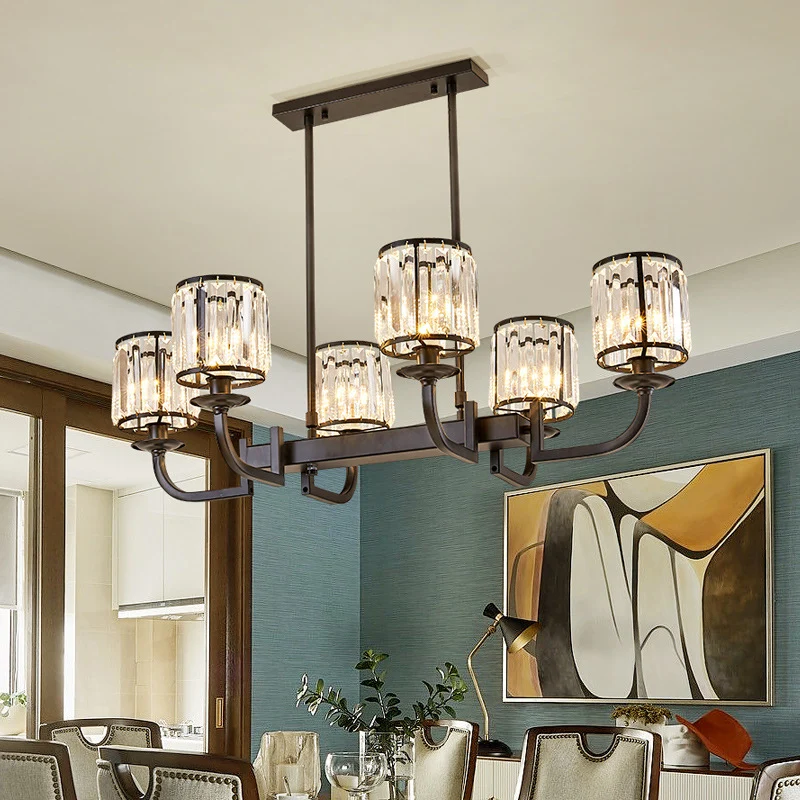 Cilinder eetkamer eilandlamp klassiek gefacetteerd kristal 7-kops zwarte hanglamp Clearhalo