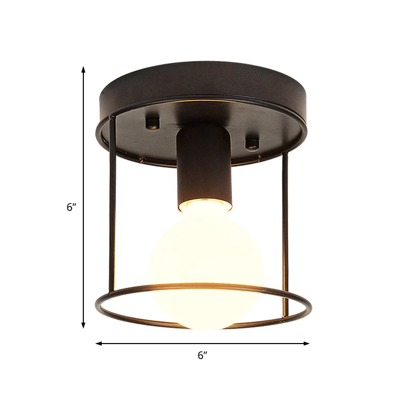 Cilinder Gang Inbouwlamp Industrieel Metaal One Light Zwart/Wit Plafondverlichting met Kooi Clearhalo