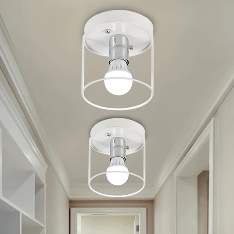 Cilinder Gang Inbouwlamp Industrieel Metaal One Light Zwart/Wit Plafondverlichting met Kooi Clearhalo