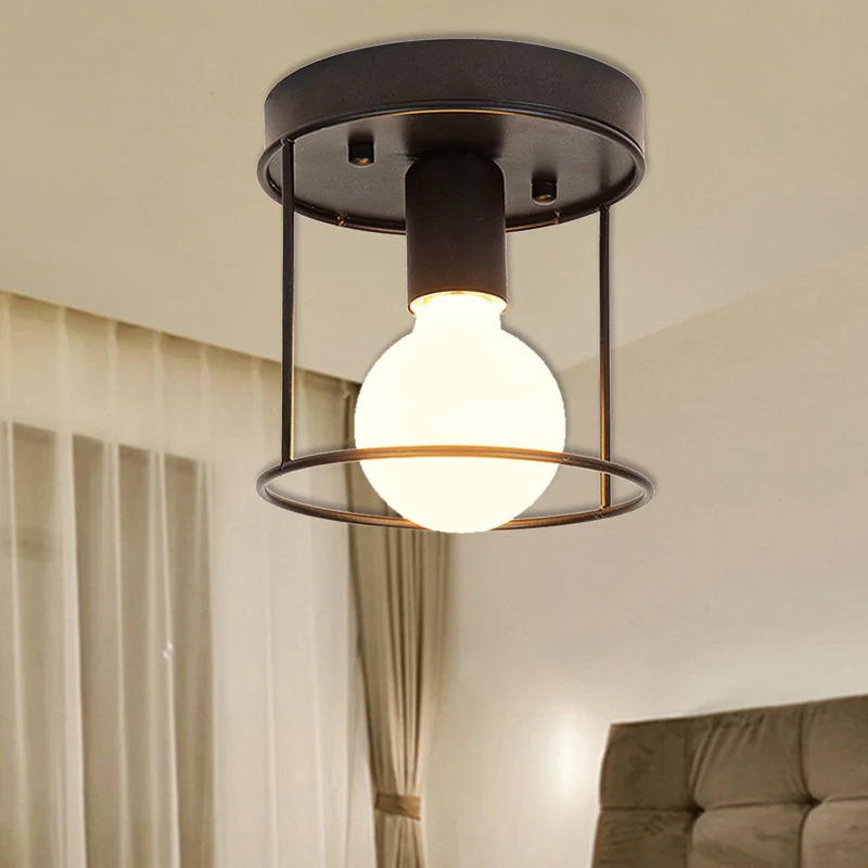 Cilinder Gang Inbouwlamp Industrieel Metaal One Light Zwart/Wit Plafondverlichting met Kooi Clearhalo