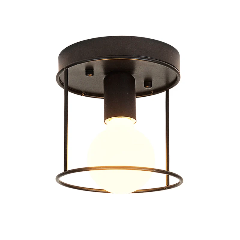 Cilinder Gang Inbouwlamp Industrieel Metaal One Light Zwart/Wit Plafondverlichting met Kooi Clearhalo