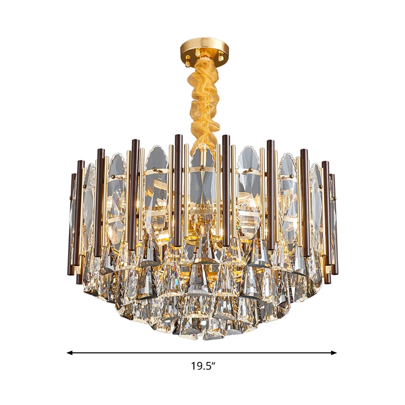 Cilinder hangende kroonluchter eigentijds kristal 6/9 koppen zwart plafondhangend licht, 19,5"/23,5" breed Clearhalo