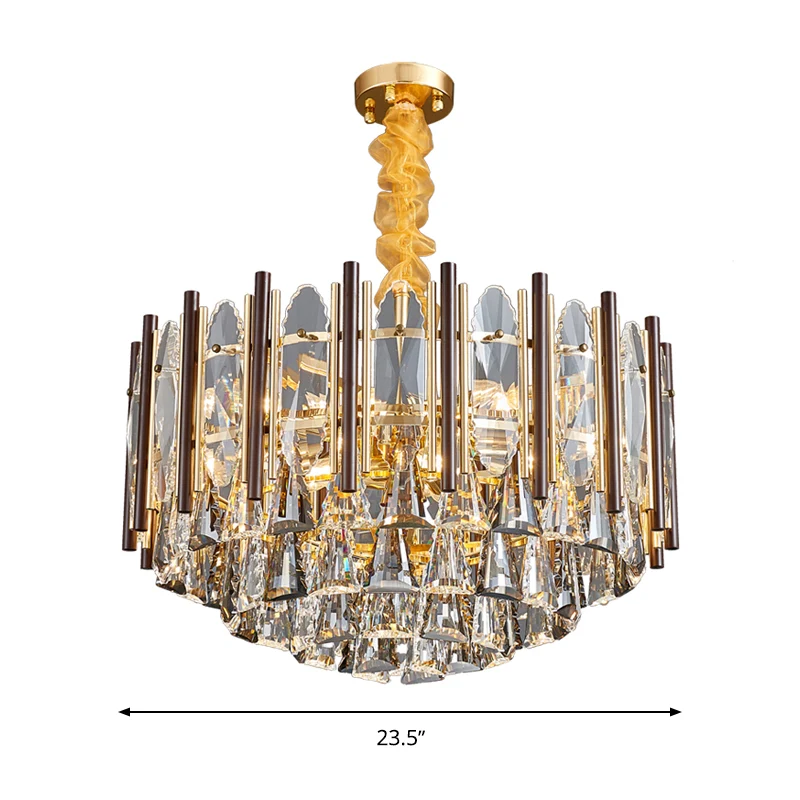 Cilinder hangende kroonluchter eigentijds kristal 6/9 koppen zwart plafondhangend licht, 19,5"/23,5" breed Clearhalo
