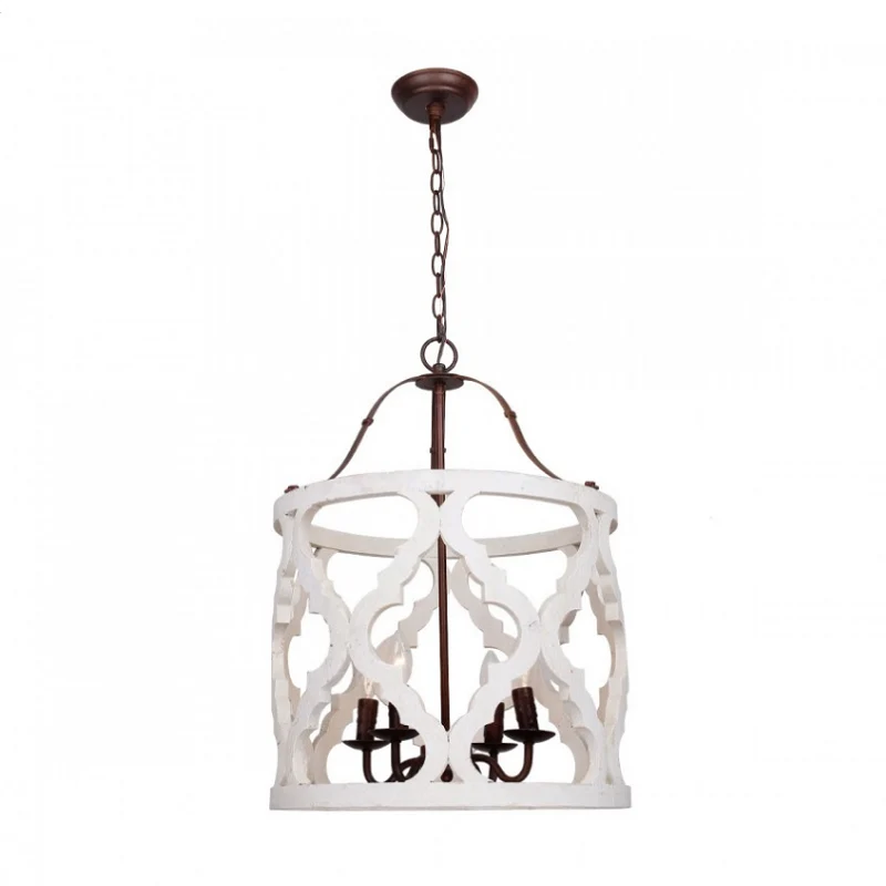 Cilinder hangende kroonluchter traditioneel hout 4 lampen wit/bruin hangende plafondlamp met verstelbare ketting Clearhalo