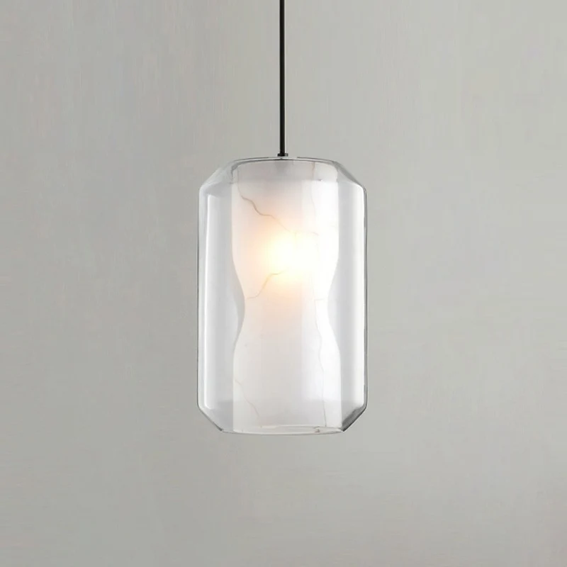 Cilinder hanglamp Eenvoudig helder glas 1-lichts eetkamer plafondlamp met witte marmeren kap aan de binnenkant Clearhalo