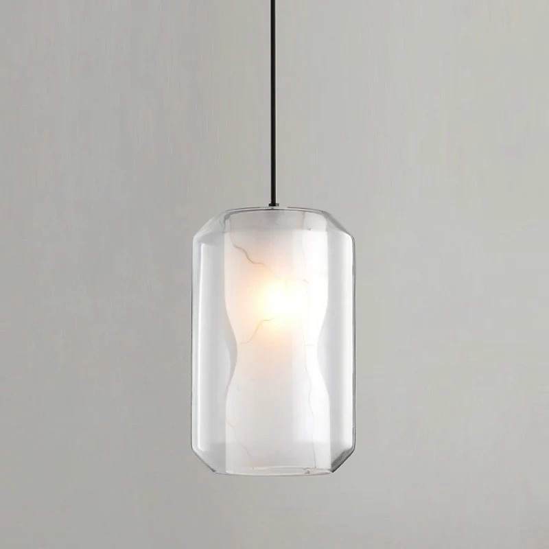 Cilinder hanglamp Eenvoudig helder glas 1-lichts eetkamer plafondlamp met witte marmeren kap aan de binnenkant Clearhalo