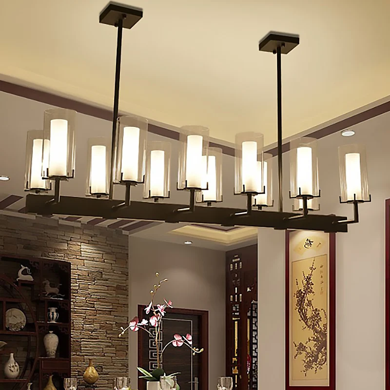 Cilinder helder glas eilandlicht Traditionele 8/12 lampen Eetkamer hanglamp zwart Clearhalo