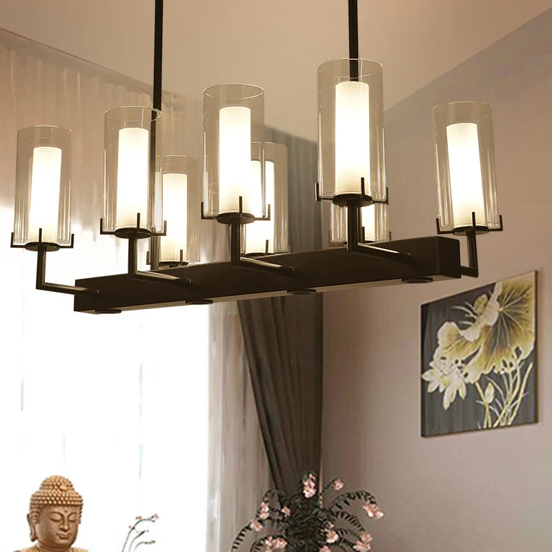 Cilinder helder glas eilandlicht Traditionele 8/12 lampen Eetkamer hanglamp zwart Clearhalo