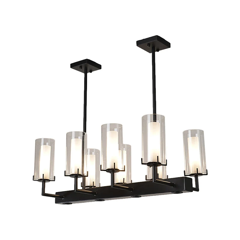 Cilinder helder glas eilandlicht Traditionele 8/12 lampen Eetkamer hanglamp zwart Clearhalo