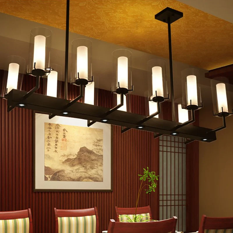 Cilinder helder glas eilandlicht Traditionele 8/12 lampen Eetkamer hanglamp zwart Clearhalo