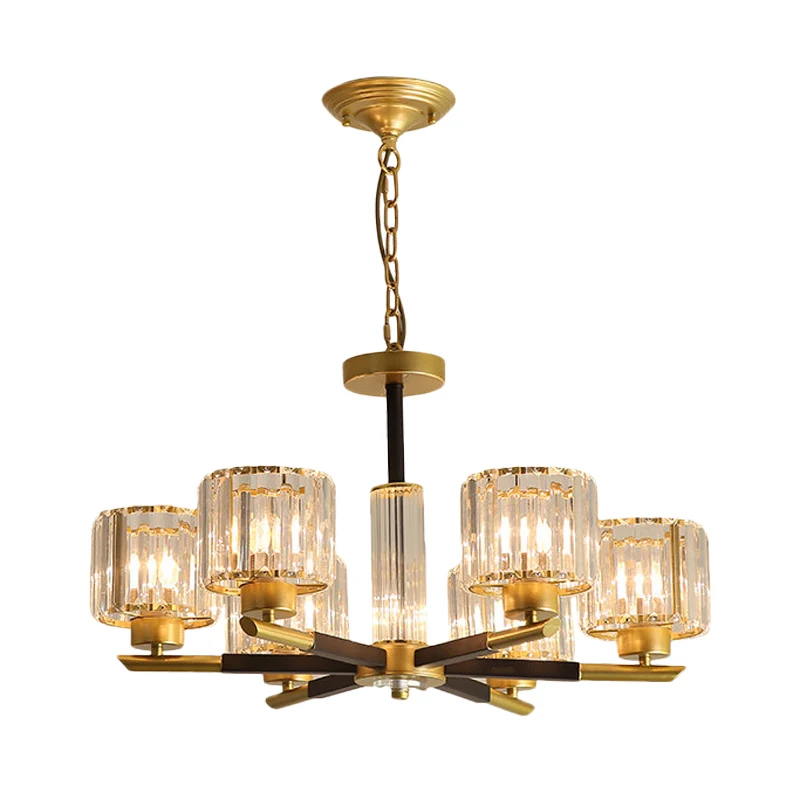 Cilinder Kristallen Blok Kroonluchter Licht Traditioneel 3/6/8 Lichten Eetkamer Hanglamp goud Clearhalo