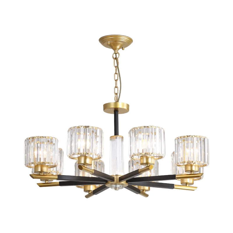 Cilinder Kristallen Blok Kroonluchter Licht Traditioneel 3/6/8 Lichten Eetkamer Hanglamp goud Clearhalo