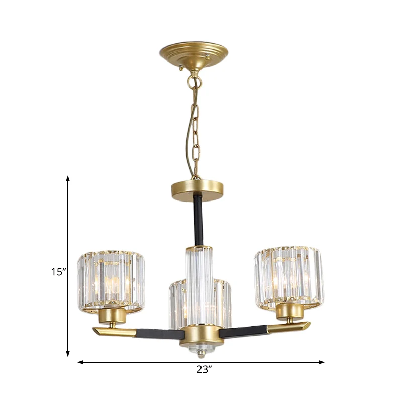 Cilinder Kristallen Blok Kroonluchter Licht Traditioneel 3/6/8 Lichten Eetkamer Hanglamp goud Clearhalo