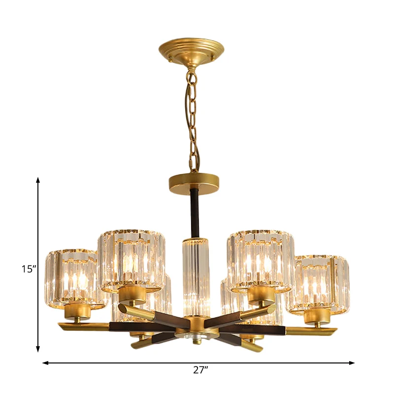 Cilinder Kristallen Blok Kroonluchter Licht Traditioneel 3/6/8 Lichten Eetkamer Hanglamp goud Clearhalo