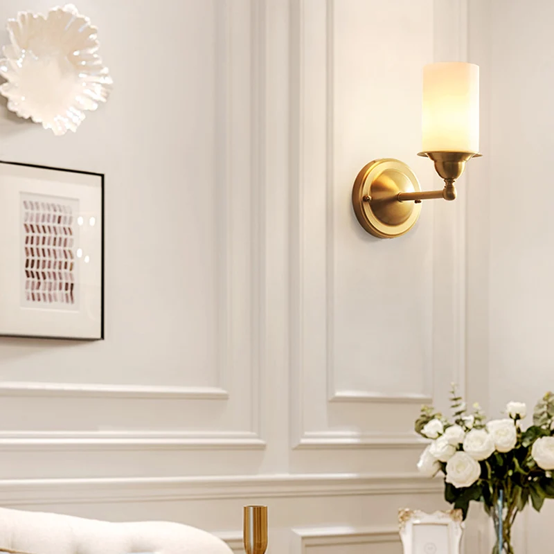 Cilinder matglazen wandlamp modernisme stijl 1 licht woonkamer wandkandelaar messing Clearhalo