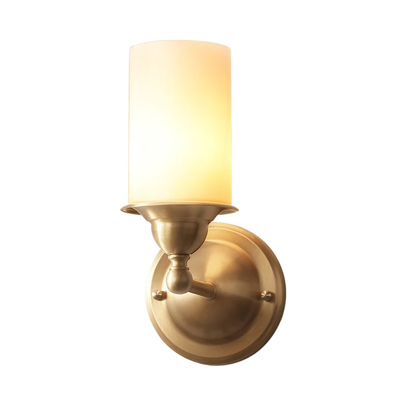Cilinder matglazen wandlamp modernisme stijl 1 licht woonkamer wandkandelaar messing Clearhalo