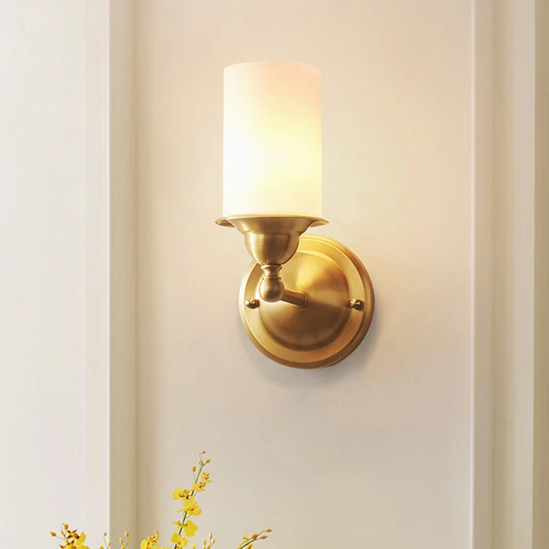 Cilinder matglazen wandlamp modernisme stijl 1 licht woonkamer wandkandelaar messing Clearhalo