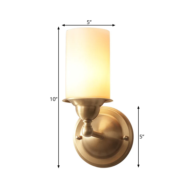 Cilinder matglazen wandlamp modernisme stijl 1 licht woonkamer wandkandelaar messing Clearhalo