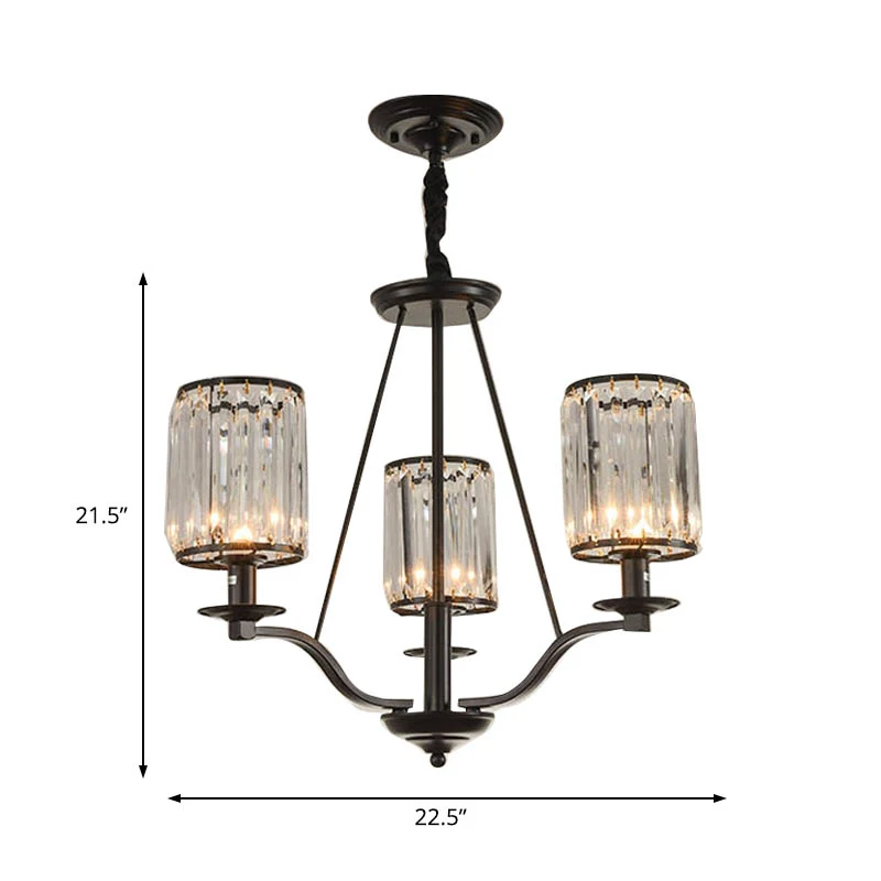 Cilinder Prismatisch Optisch Kristal Hangend Plafondlamp Antiek 3/6/8 Licht Zwart Kroonluchterlicht Clearhalo