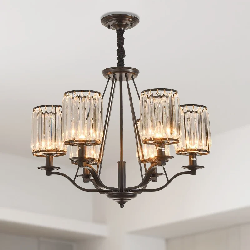 Cilinder Prismatisch Optisch Kristal Hangend Plafondlamp Antiek 3/6/8 Licht Zwart Kroonluchterlicht Clearhalo