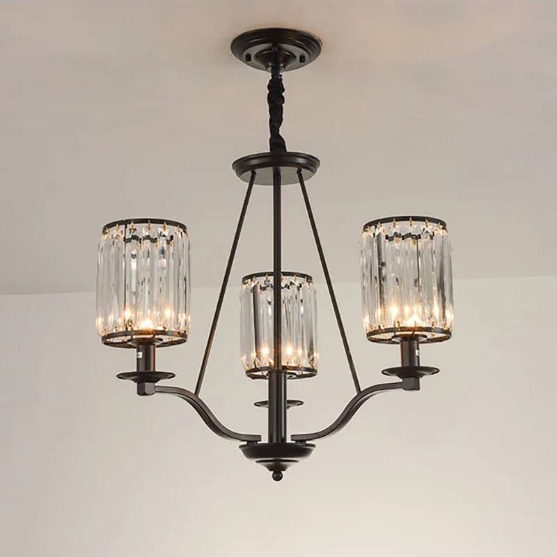 Cilinder Prismatisch Optisch Kristal Hangend Plafondlamp Antiek 3/6/8 Licht Zwart Kroonluchterlicht Clearhalo