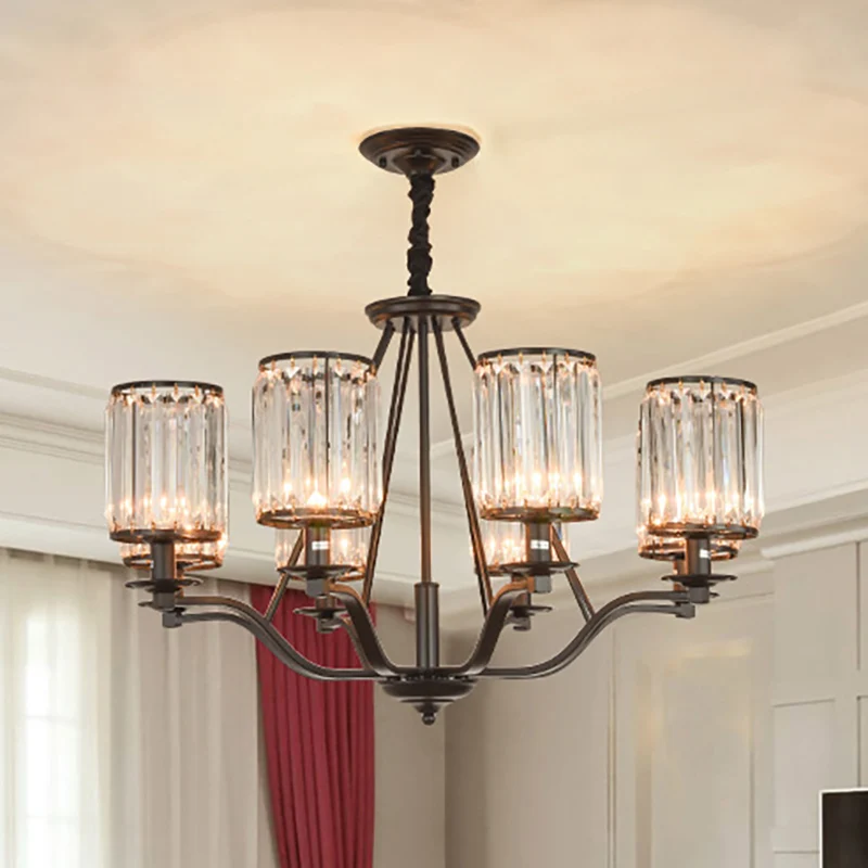 Cilinder Prismatisch Optisch Kristal Hangend Plafondlamp Antiek 3/6/8 Licht Zwart Kroonluchterlicht Clearhalo