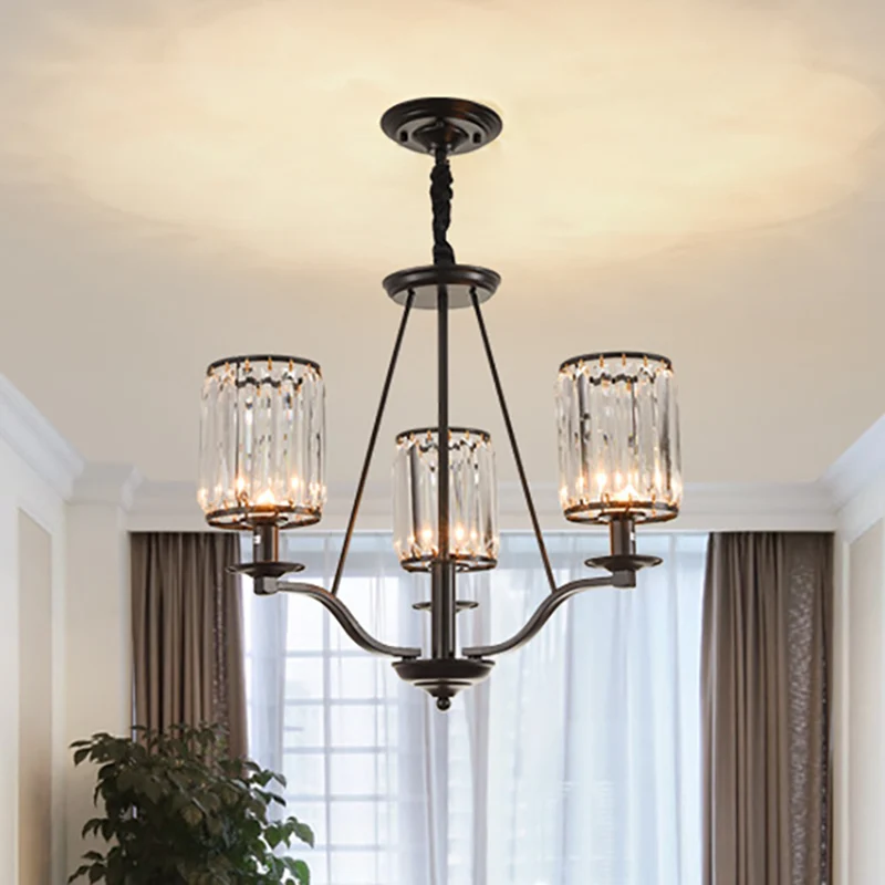 Cilinder Prismatisch Optisch Kristal Hangend Plafondlamp Antiek 3/6/8 Licht Zwart Kroonluchterlicht Clearhalo