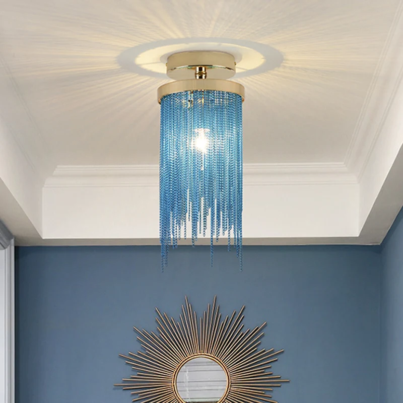 Cilinder semi-inbouwlamp Modern Crystal Strand 1 lichtblauw/groen/chroom plafondlamp Clearhalo