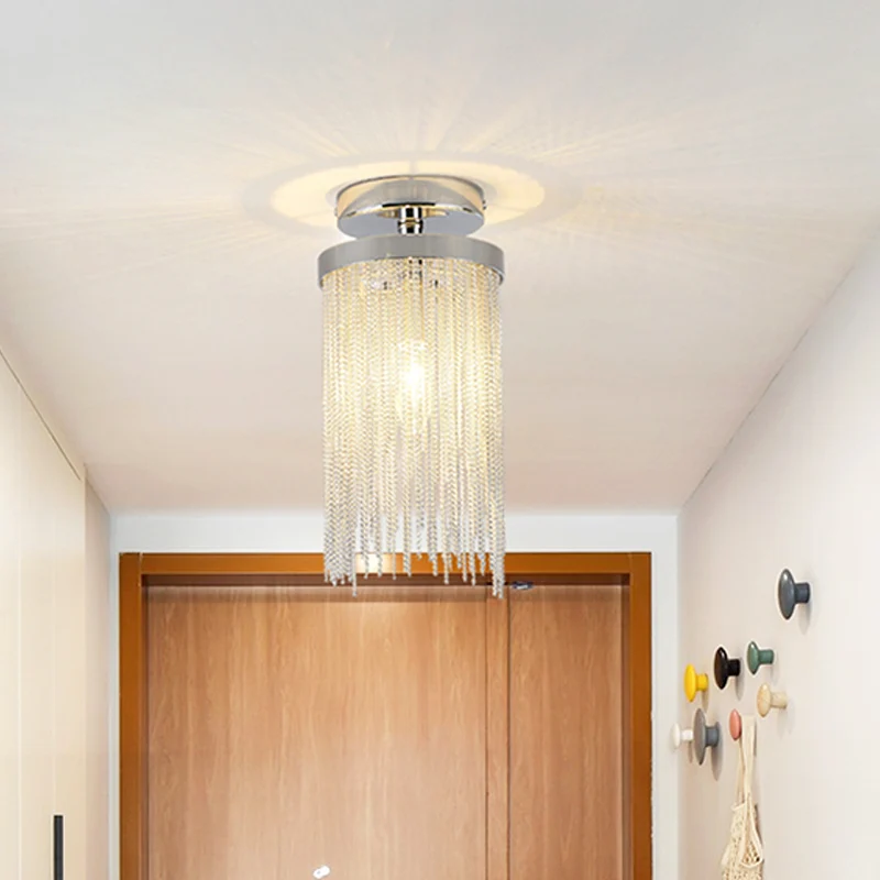 Cilinder semi-inbouwlamp Modern Crystal Strand 1 lichtblauw/groen/chroom plafondlamp Clearhalo