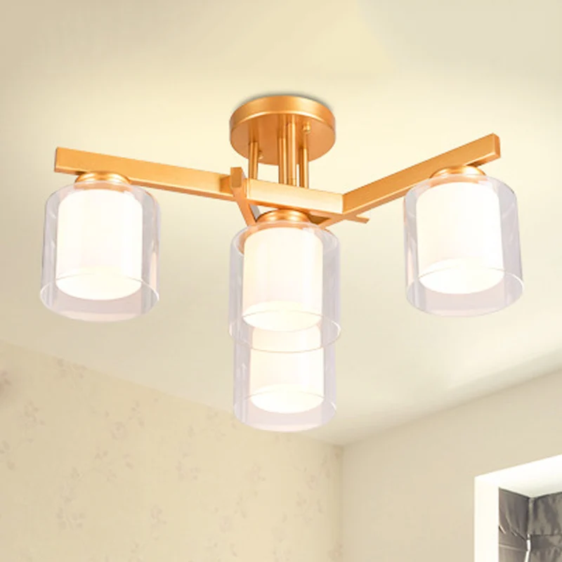 Cilinder Slaapkamer Semi Mount Verlichting Traditioneel Helder Glas 4/5/6 Lichten Wit Plafondlicht Clearhalo