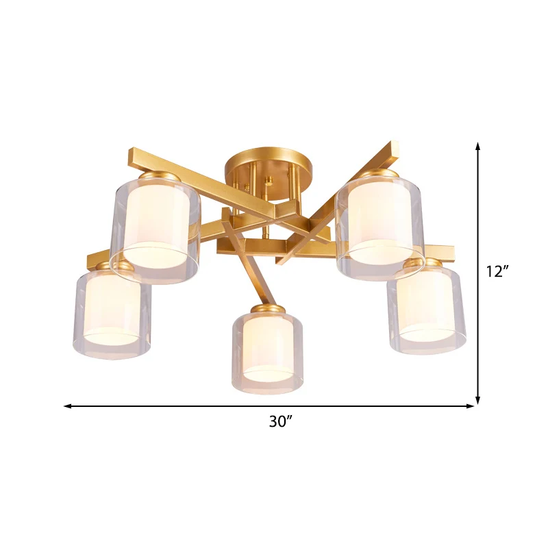 Cilinder Slaapkamer Semi Mount Verlichting Traditioneel Helder Glas 4/5/6 Lichten Wit Plafondlicht Clearhalo