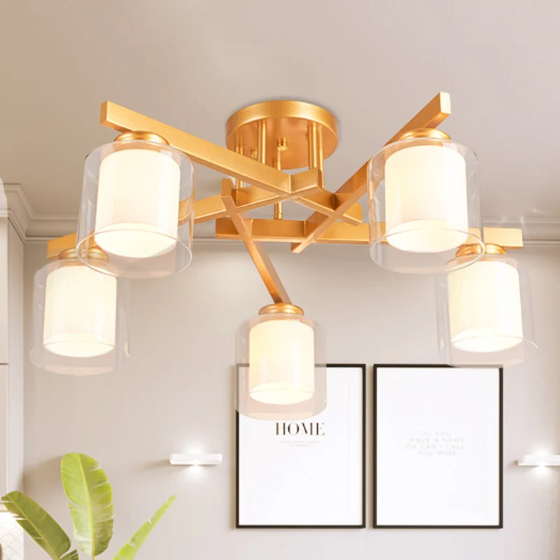 Cilinder Slaapkamer Semi Mount Verlichting Traditioneel Helder Glas 4/5/6 Lichten Wit Plafondlicht Clearhalo
