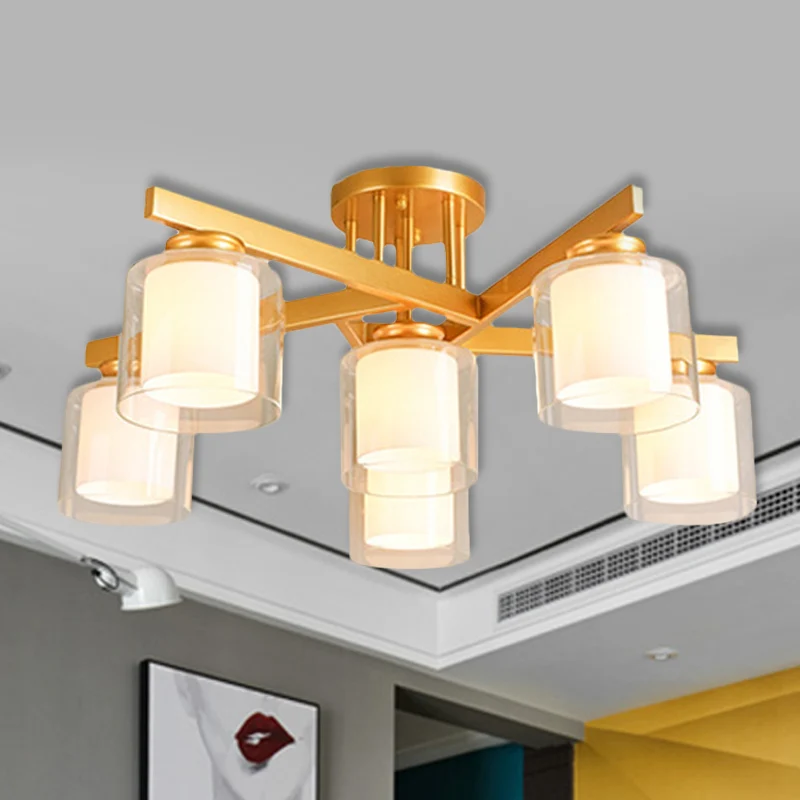 Cilinder Slaapkamer Semi Mount Verlichting Traditioneel Helder Glas 4/5/6 Lichten Wit Plafondlicht Clearhalo