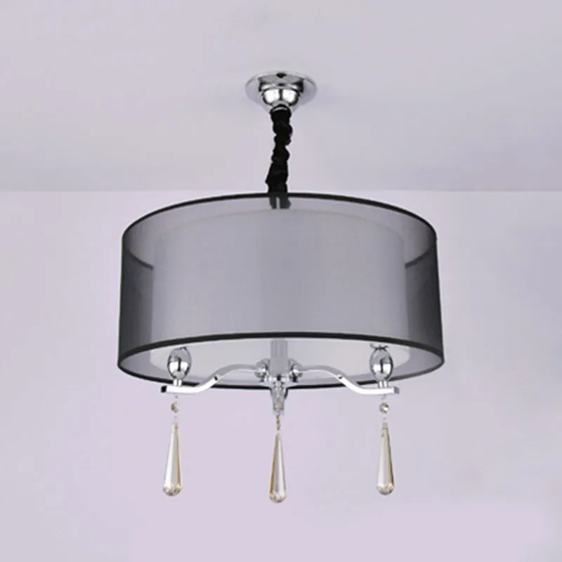 Cilinder stoffen kroonluchter licht Scandinavisch 3-lichts woonkamer hanglamp zwart/rood Clearhalo