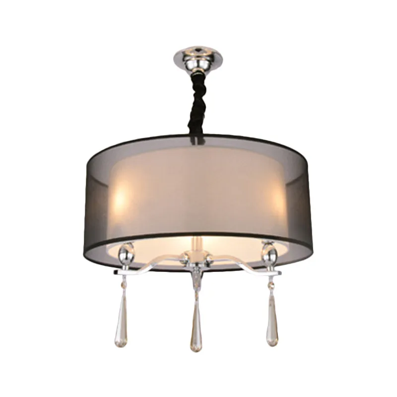 Cilinder stoffen kroonluchter licht Scandinavisch 3-lichts woonkamer hanglamp zwart/rood Clearhalo