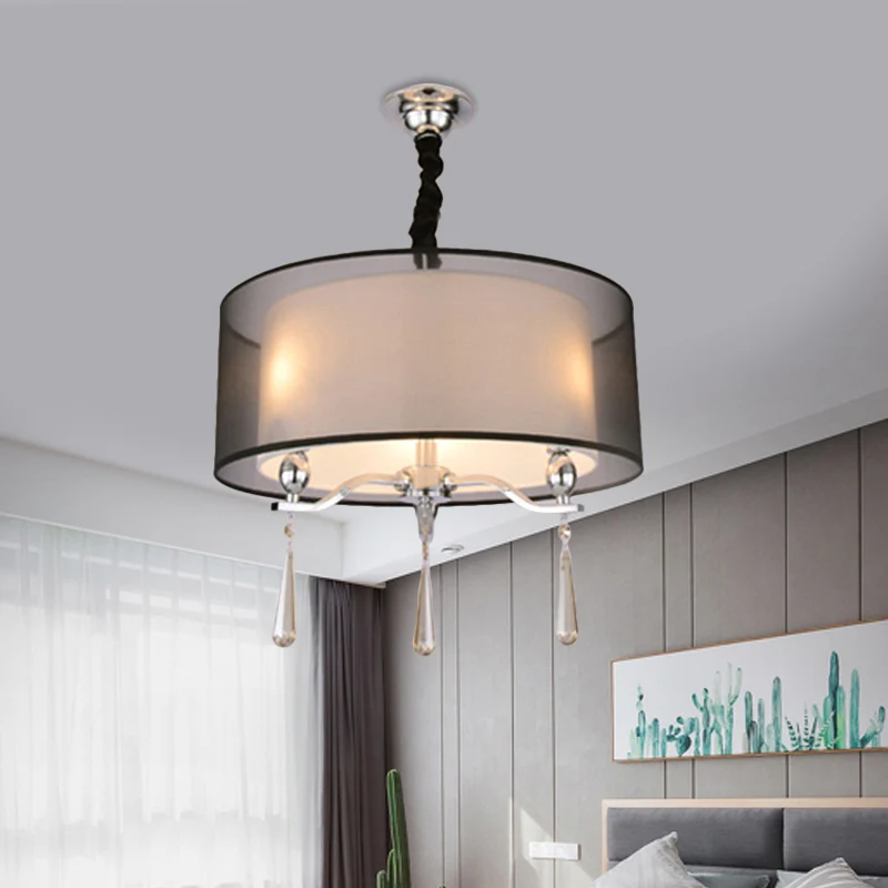 Cilinder stoffen kroonluchter licht Scandinavisch 3-lichts woonkamer hanglamp zwart/rood Clearhalo