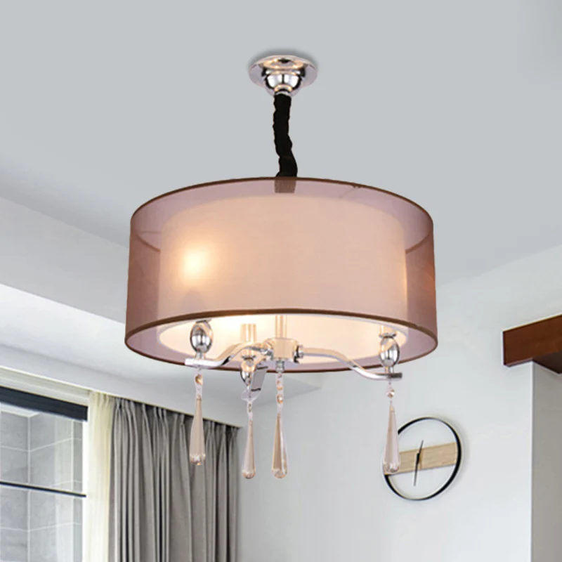 Cilinder stoffen kroonluchter licht Scandinavisch 3-lichts woonkamer hanglamp zwart/rood Clearhalo